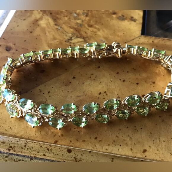 Natural Peridot Sterling Silver 18k Yellow Gold Vermeil Bracelet - Picture 3 of 11